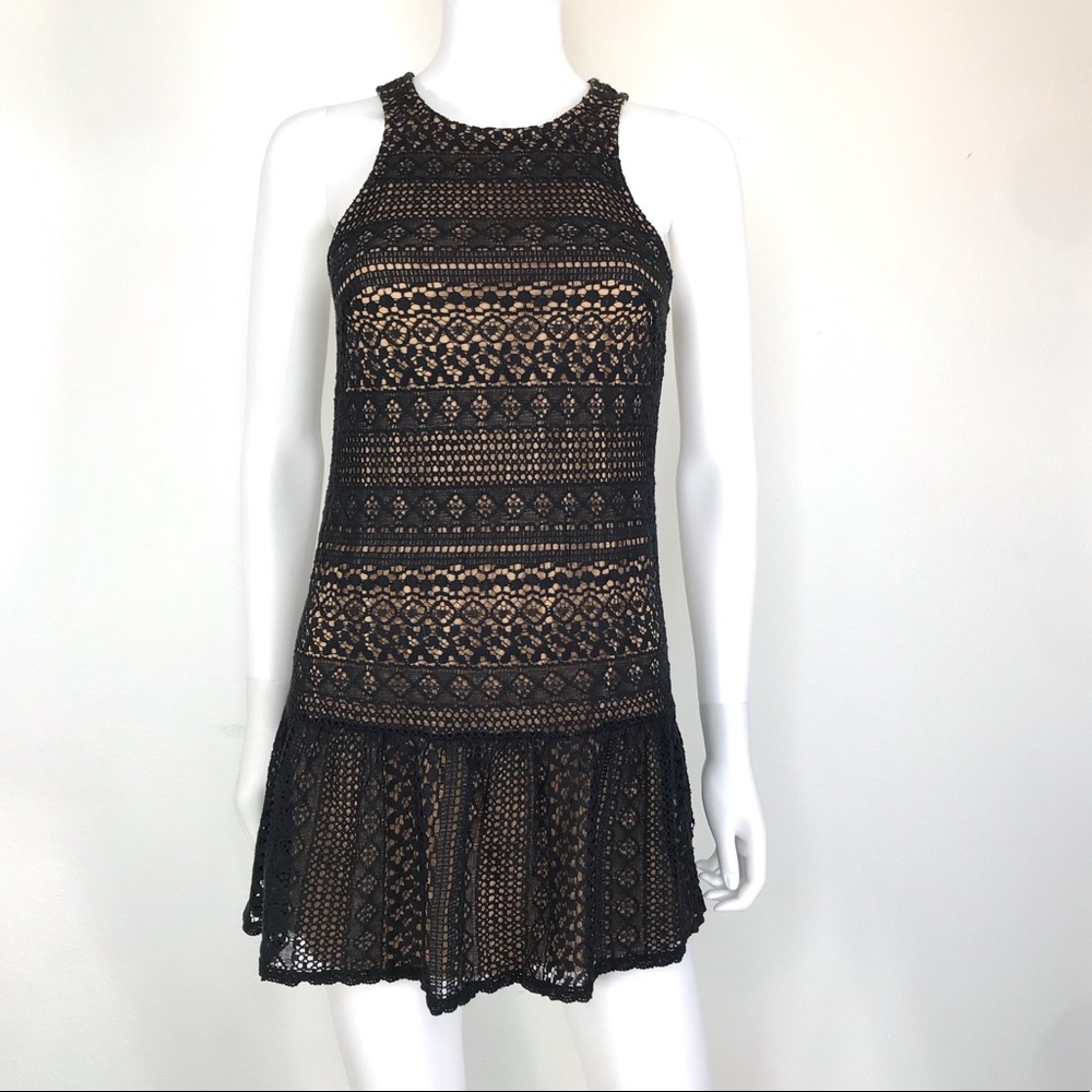 Lush Black Lace Overlay Mini Dress with Nude 
Lush XS mini dress black lace dres